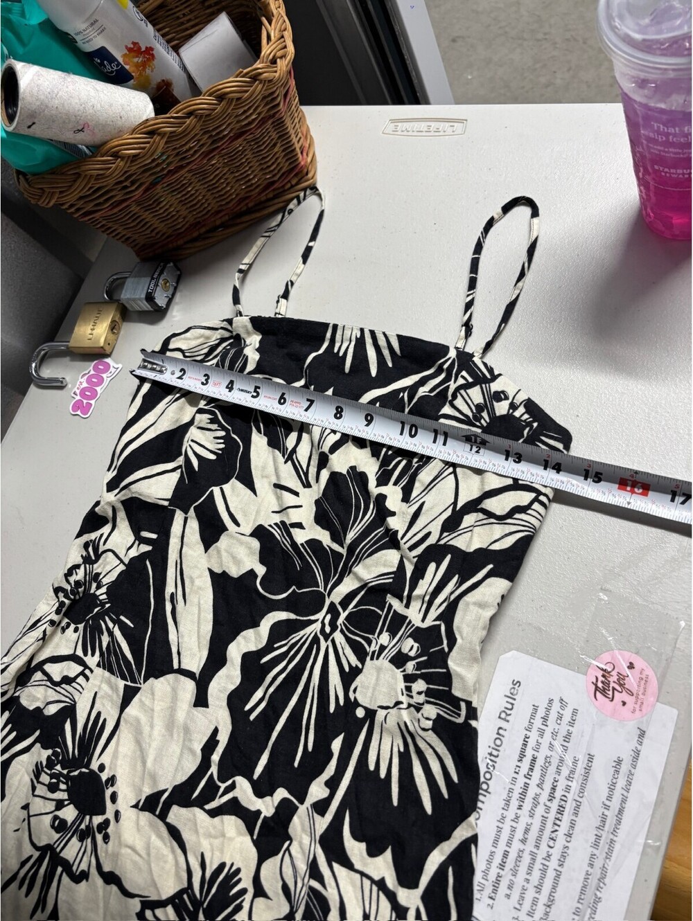 GAP Linen Blend Floral Mini Dress XXS Black White Tropical Strappy NWT Resort - Picture 7 of 8